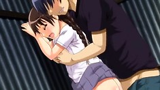 Anime cartoon with a little woman getting her bushy hole fingered