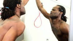 Dark skinned stud with a ripped body Ray Anthony pleases his big pole