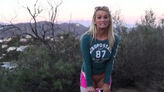 Beautiful blonde hiker flaunts her sexy curves and enjoys a hard dick
