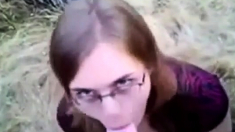 Nerdy Chick Sucks A Big White Dick In The Great Outdoors