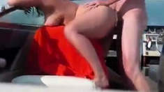 chubby woman takes a load on a boat