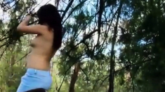 Hairy Nerdy Teen Gita naked in forest