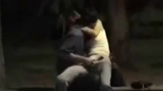 amateur finger his girl in park at night