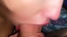 Slutty college girl gives blowjob and gets her mouth creamed