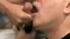 Moustache Daddy sucking cock eating cum