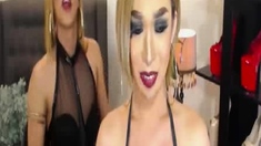 Two Perfect Big Cock Trannies Jerk Each Other Off
